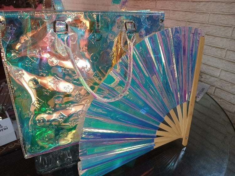 Iridescent Rainbow Folding Hand Fan