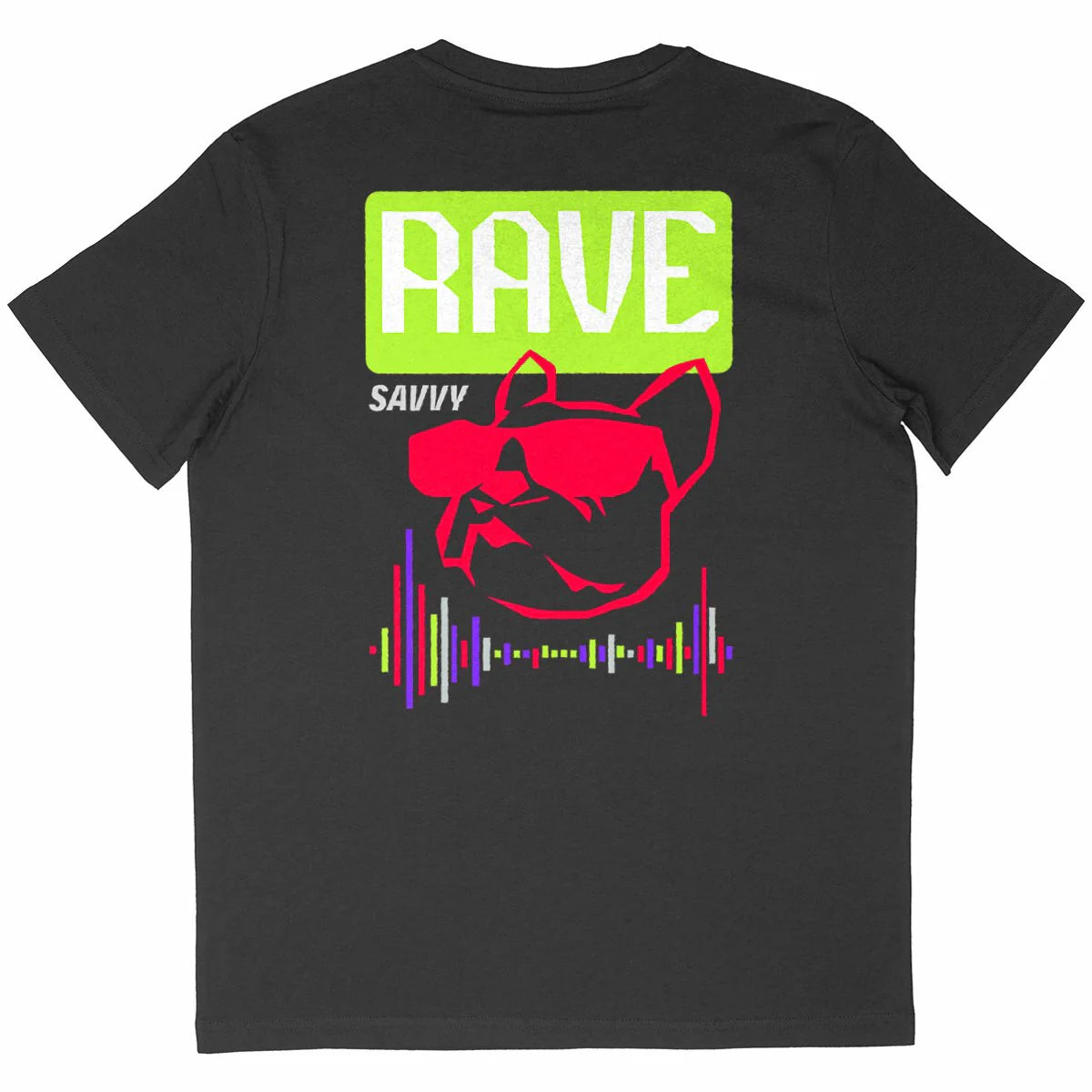 Black Mock up of the Rave Savvy's Be Bold Edition T shirt in black